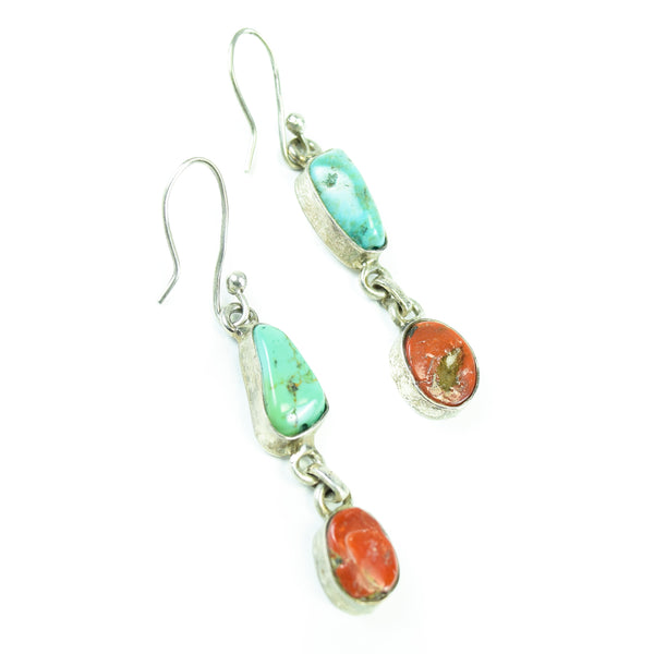 Navajo Turquoise and Coral Earrings