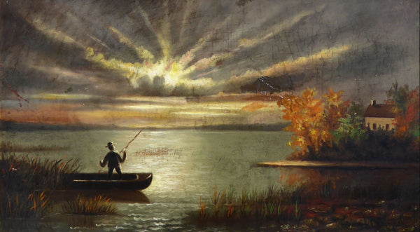 Moonlit Lake Scene, Fine Art, Painting, Sporting